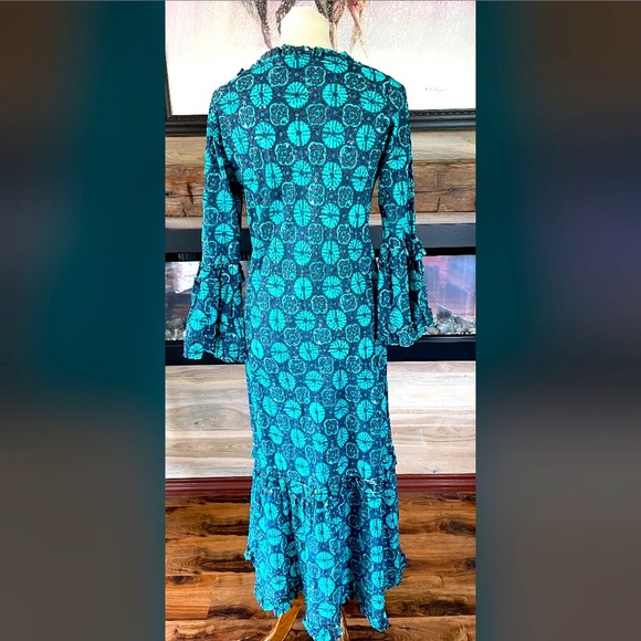 One Season long blue dress with flowers motifs. Size S - Picture 3 of 8